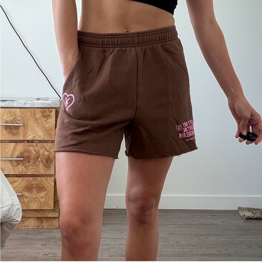 Pacsun Brown Women's Shorts with Pink Heart Detail